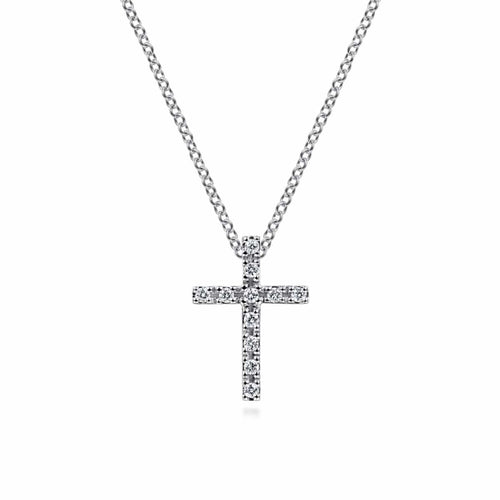 14K White Gold 18" Diamond Cross Pendant Necklace - NK2658W45JJ-Gabriel & Co.-Renee Taylor Gallery