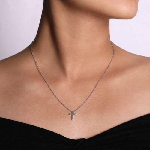 14K White Gold 18" Diamond Cross Pendant Necklace - NK2658W45JJ-Gabriel & Co.-Renee Taylor Gallery