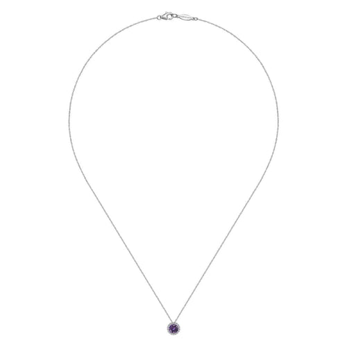 14K White Gold Amethyst and Diamond Halo Pendant Necklace - NK2824W45AM-Gabriel & Co.-Renee Taylor Gallery
