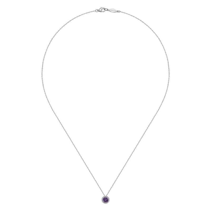 14K White Gold Amethyst and Diamond Halo Pendant Necklace - NK2824W45AM-Gabriel & Co.-Renee Taylor Gallery