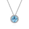 14K White Gold Round Swiss Blue Topaz and Diamond Halo Necklace - NK2824W45BT-Gabriel & Co.-Renee Taylor Gallery