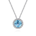 14K White Gold Round Swiss Blue Topaz and Diamond Halo Necklace - NK2824W45BT-Gabriel & Co.-Renee Taylor Gallery