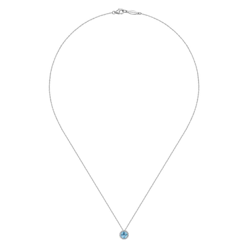 14K White Gold Round Swiss Blue Topaz and Diamond Halo Necklace - NK2824W45BT-Gabriel & Co.-Renee Taylor Gallery