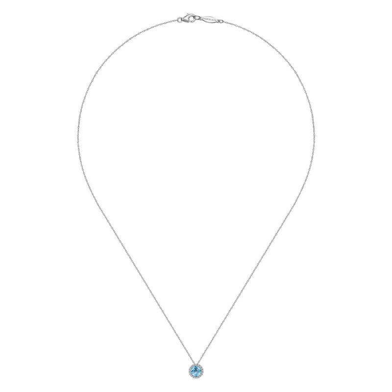 14K White Gold Round Swiss Blue Topaz and Diamond Halo Necklace - NK2824W45BT-Gabriel & Co.-Renee Taylor Gallery