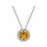 14K White Gold Round Citrine and Diamond Halo Pendant Necklace - NK2824W45CT-Gabriel & Co.-Renee Taylor Gallery