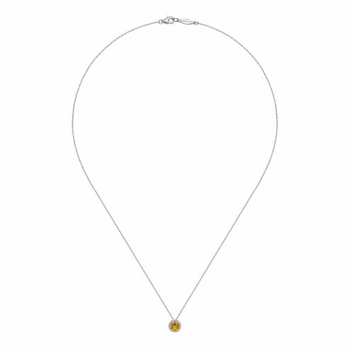 14K White Gold Round Citrine and Diamond Halo Pendant Necklace - NK2824W45CT-Gabriel & Co.-Renee Taylor Gallery