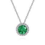 14K White Gold Emerald and Diamond Halo Pendant Necklace - NK2824W45EA-Gabriel & Co.-Renee Taylor Gallery