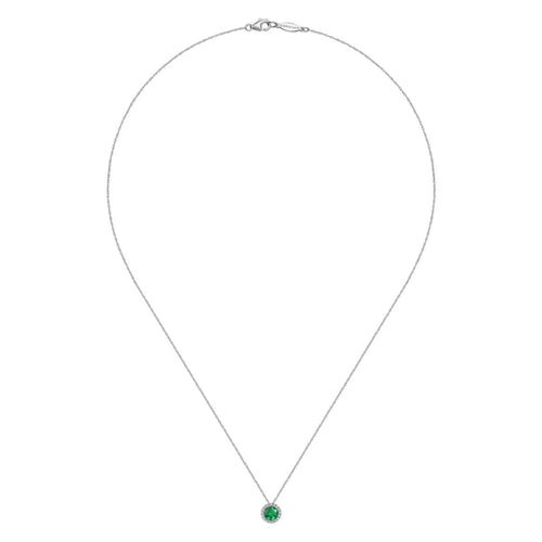 14K White Gold Emerald and Diamond Halo Pendant Necklace - NK2824W45EA-Gabriel & Co.-Renee Taylor Gallery