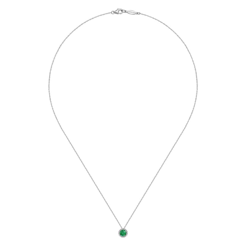 14K White Gold Emerald and Diamond Halo Pendant Necklace - NK2824W45EA-Gabriel & Co.-Renee Taylor Gallery