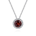 14K White Gold Garnet and Diamond Halo Pendant Necklace - NK2824W45GN-Gabriel & Co.-Renee Taylor Gallery