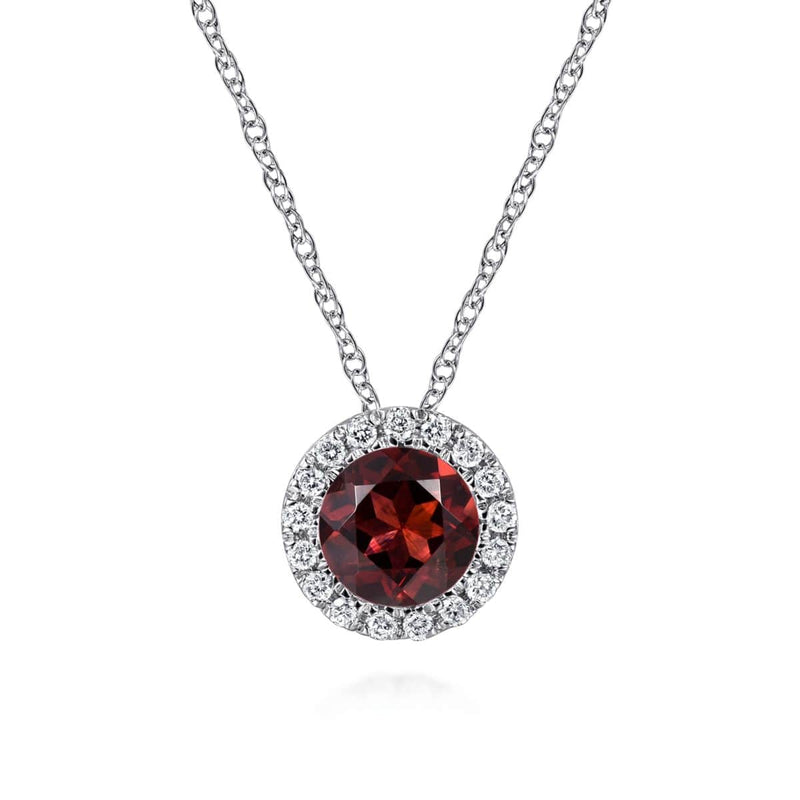 14K White Gold Garnet and Diamond Halo Pendant Necklace - NK2824W45GN-Gabriel & Co.-Renee Taylor Gallery