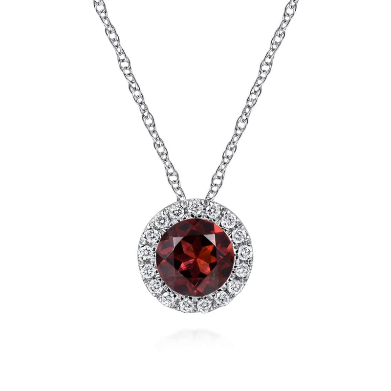 14K White Gold Garnet and Diamond Halo Pendant Necklace - NK2824W45GN-Gabriel & Co.-Renee Taylor Gallery