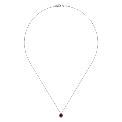 14K White Gold Garnet and Diamond Halo Pendant Necklace - NK2824W45GN-Gabriel & Co.-Renee Taylor Gallery