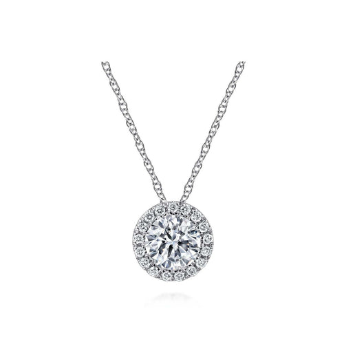 14K White Gold Diamond Halo Pendant Necklace - NK2824W45JJ-Gabriel & Co.-Renee Taylor Gallery