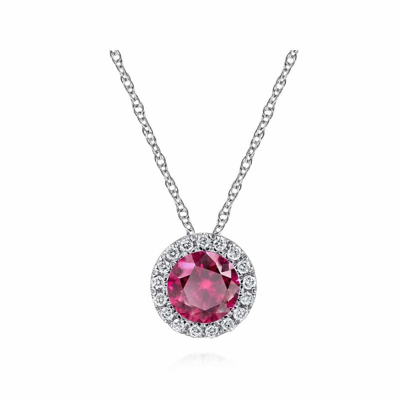 14K White Gold Ruby and Diamond Halo Pendant Necklace - NK2824W45RA-Gabriel & Co.-Renee Taylor Gallery