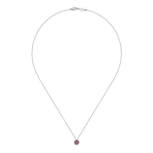14K White Gold Ruby and Diamond Halo Pendant Necklace - NK2824W45RA-Gabriel & Co.-Renee Taylor Gallery