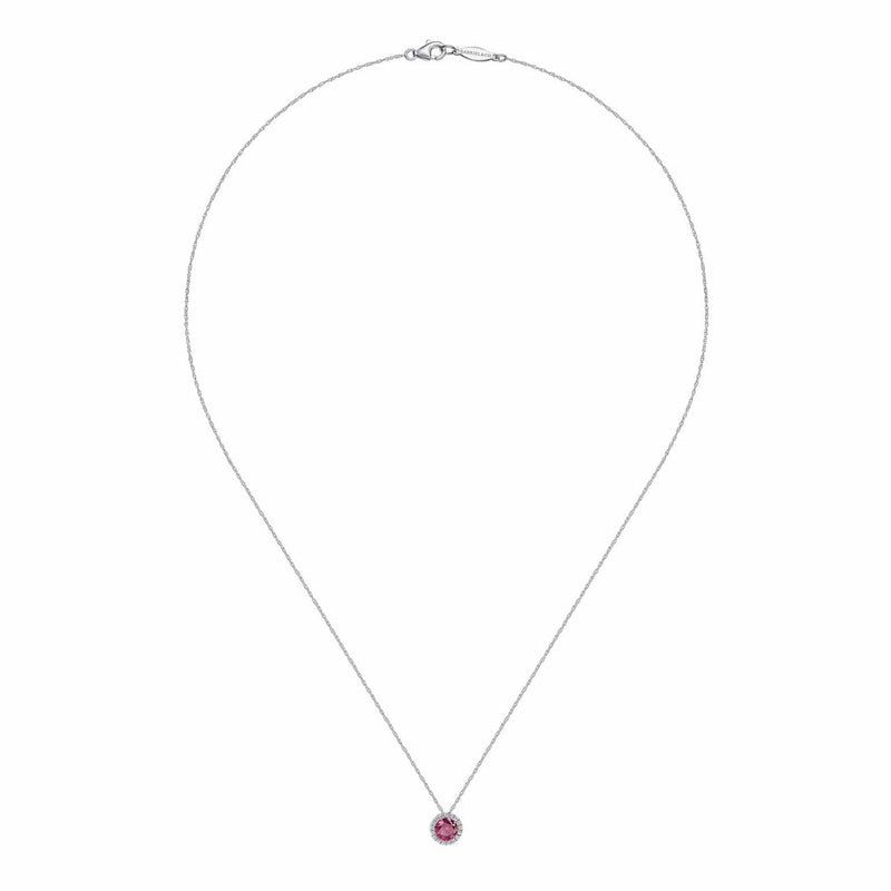 14K White Gold Ruby and Diamond Halo Pendant Necklace - NK2824W45RA-Gabriel & Co.-Renee Taylor Gallery