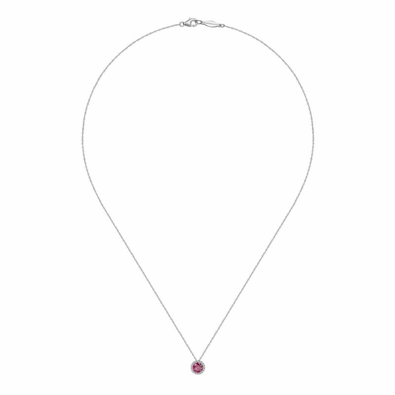 14K White Gold Ruby and Diamond Halo Pendant Necklace - NK2824W45RA-Gabriel & Co.-Renee Taylor Gallery