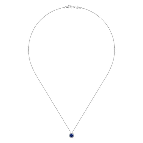 14K White Gold Sapphire and Diamond Halo Pendant Necklace - NK2824W45SA-Gabriel & Co.-Renee Taylor Gallery