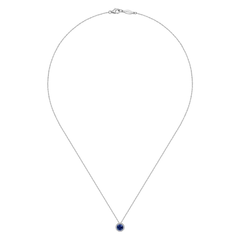 14K White Gold Sapphire and Diamond Halo Pendant Necklace - NK2824W45SA-Gabriel & Co.-Renee Taylor Gallery