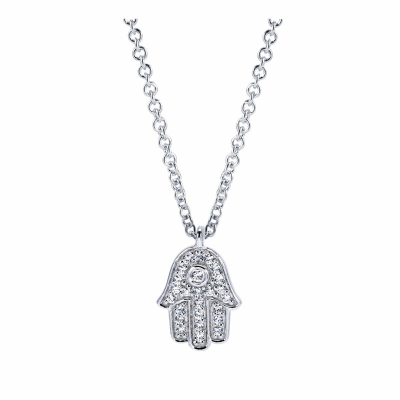 14K White Gold 18" Pavé Diamond Hamsa Pendant Necklace - NK3334W45JJ-Gabriel & Co.-Renee Taylor Gallery