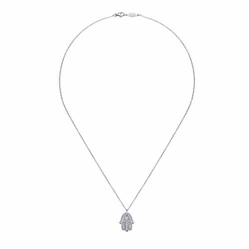 14K White Gold 18" Pavé Diamond Hamsa Pendant Necklace - NK3334W45JJ-Gabriel & Co.-Renee Taylor Gallery