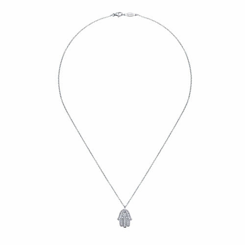14K White Gold 18" Pavé Diamond Hamsa Pendant Necklace - NK3334W45JJ-Gabriel & Co.-Renee Taylor Gallery