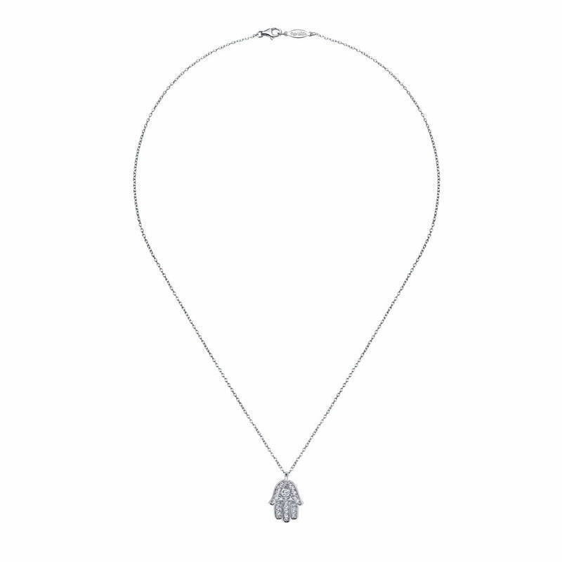 14K White Gold 18" Pavé Diamond Hamsa Pendant Necklace - NK3334W45JJ-Gabriel & Co.-Renee Taylor Gallery