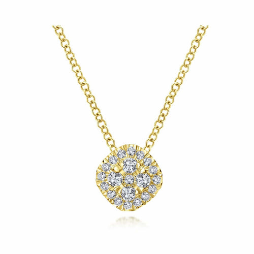 14K Yellow Gold 18" Diamond Pavé Cushion Pendant Necklace - NK3798Y45JJ-Gabriel & Co.-Renee Taylor Gallery