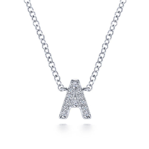 14K White Gold Diamond A Initial Pendant Necklace - NK4577A-W45JJ-Gabriel & Co.-Renee Taylor Gallery