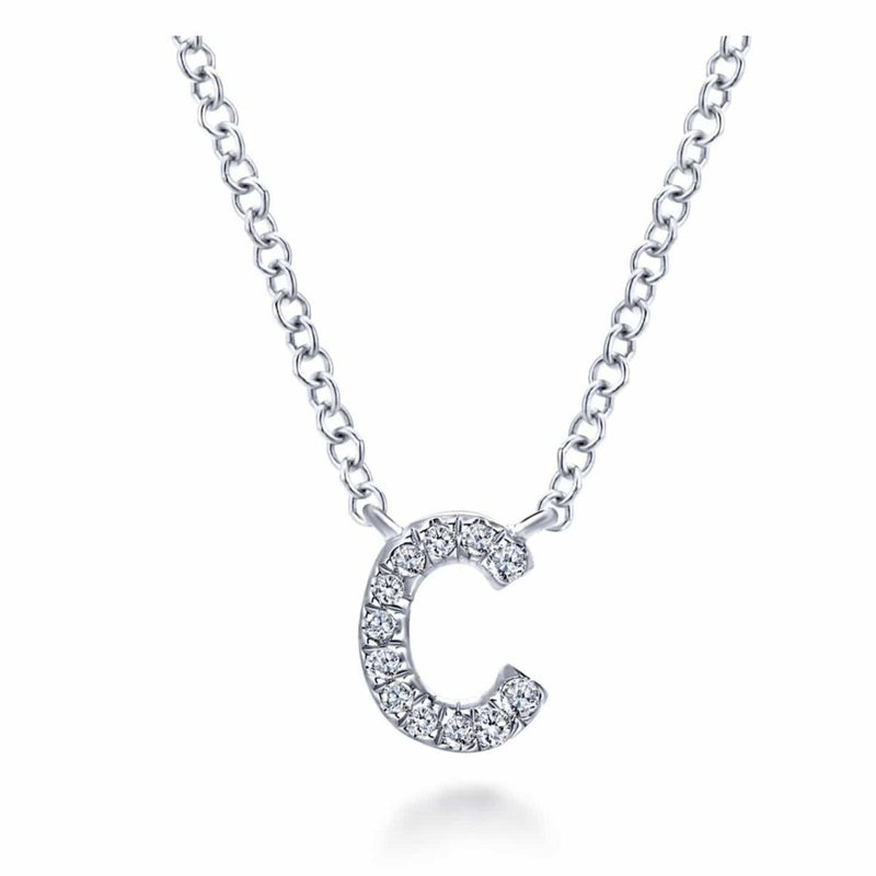 14K White Gold Diamond C Initial Pendant Necklace - NK4577C-W45JJ-Gabriel & Co.-Renee Taylor Gallery