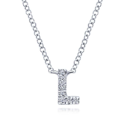 14K White Gold Diamond L Initial Pendant Necklace - NK4577L-W45JJ-Gabriel & Co.-Renee Taylor Gallery