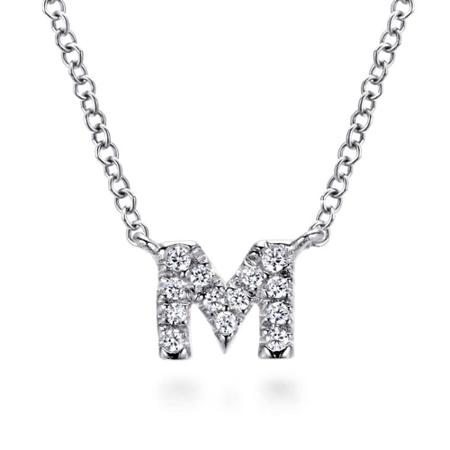 14K White Gold Diamond M Initial Pendant Necklace - NK4577M-W45JJ-Gabriel & Co.-Renee Taylor Gallery