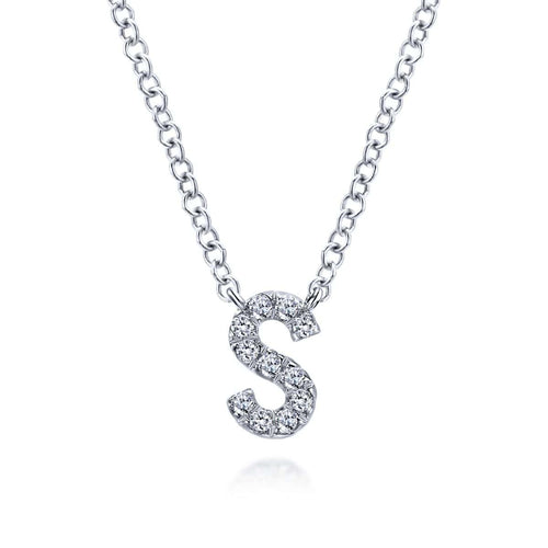 14K White Gold Diamond S Initial Pendant Necklace - NK4577S-W45JJ-Gabriel & Co.-Renee Taylor Gallery