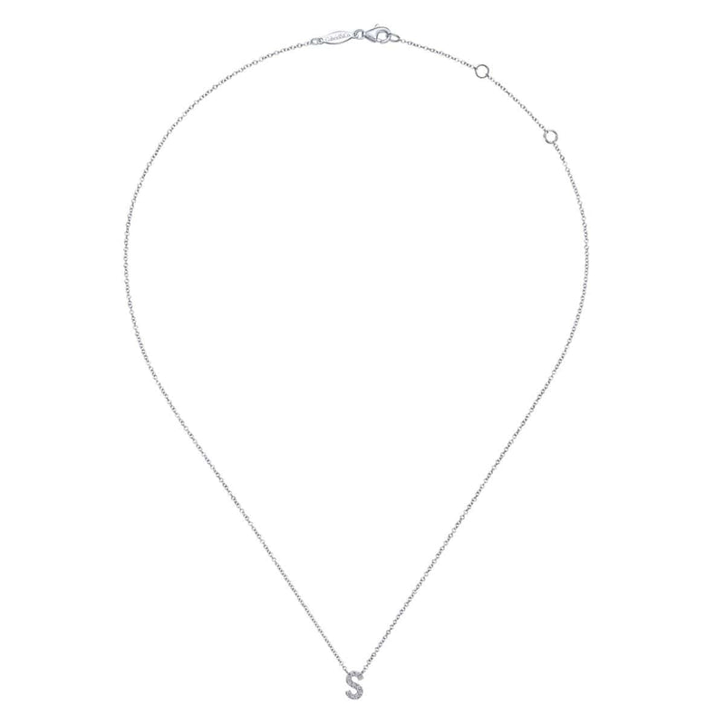 14K White Gold Diamond S Initial Pendant Necklace - NK4577S-W45JJ-Gabriel & Co.-Renee Taylor Gallery