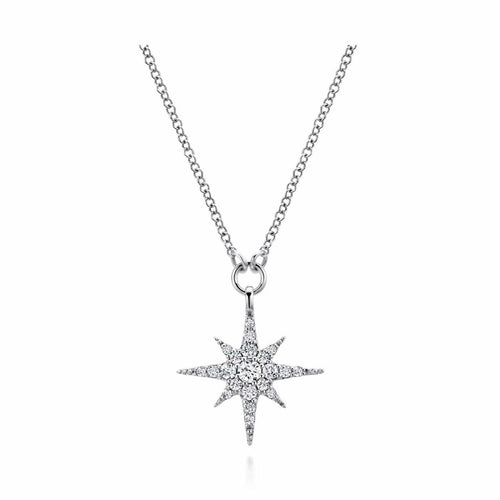 14K White Gold Diamond Starburst Pendant Necklace - NK4847W45JJ-Gabriel & Co.-Renee Taylor Gallery