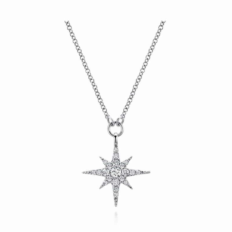 14K White Gold Diamond Starburst Pendant Necklace - NK4847W45JJ-Gabriel & Co.-Renee Taylor Gallery