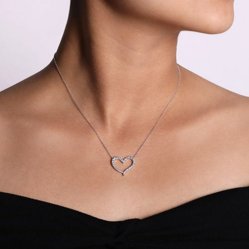 14K White Gold Open Heart Diamond Pendant Necklace - NK5265W45JJ-Gabriel & Co.-Renee Taylor Gallery