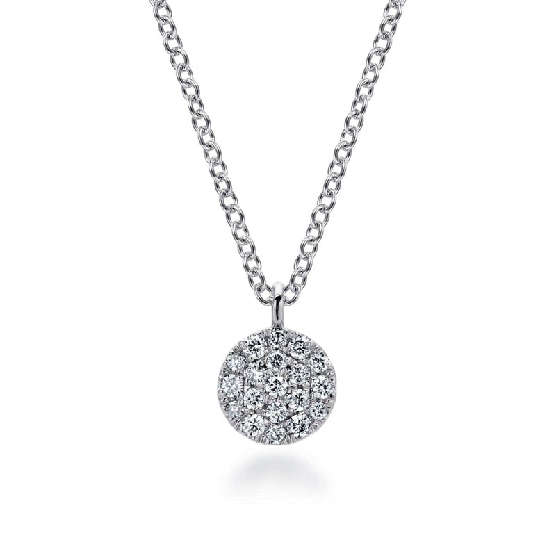 14K White Gold Round Pavé Diamond Disc Pendant Necklace - NK5332W45JJ-Gabriel & Co.-Renee Taylor Gallery