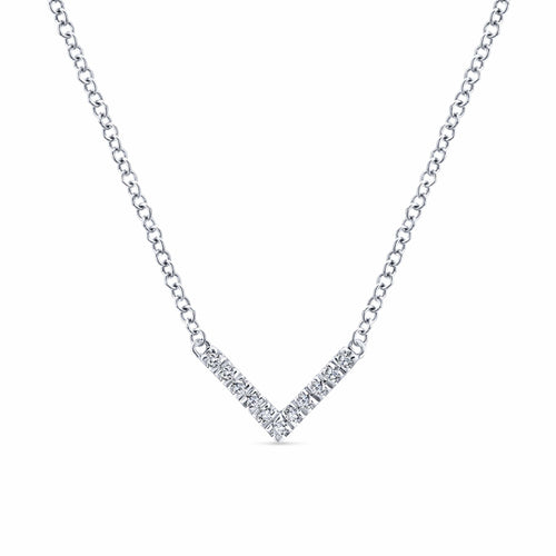 14K White Gold V Shaped Diamond Bar Necklace - NK5423W45JJ-Gabriel & Co.-Renee Taylor Gallery
