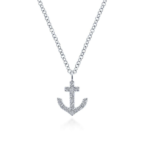 14K White Gold Diamond Anchor Pendant Necklace - NK5437W45JJ-Gabriel & Co.-Renee Taylor Gallery