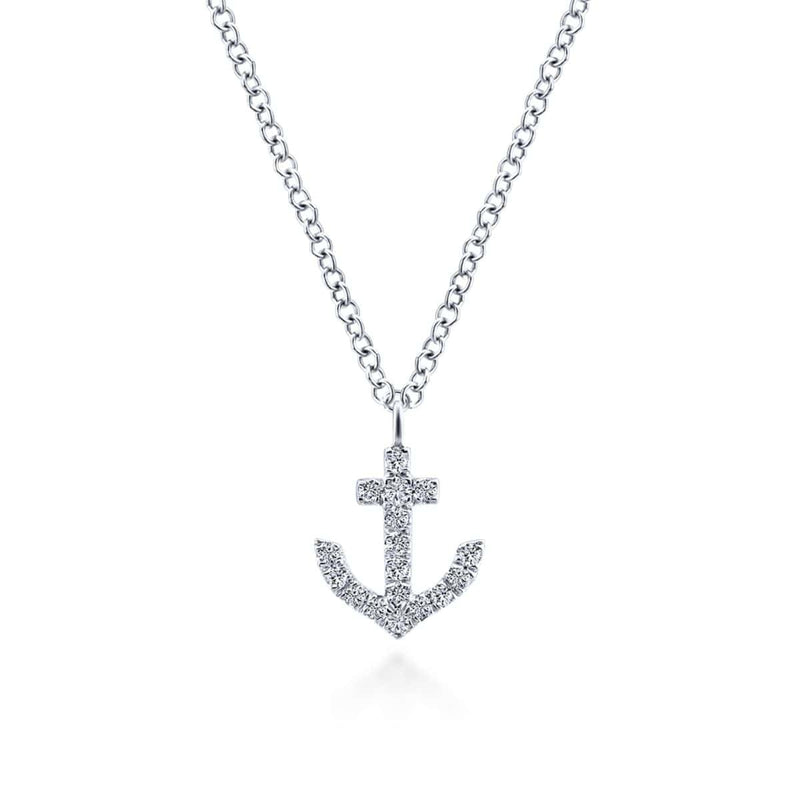 14K White Gold Diamond Anchor Pendant Necklace - NK5437W45JJ-Gabriel & Co.-Renee Taylor Gallery