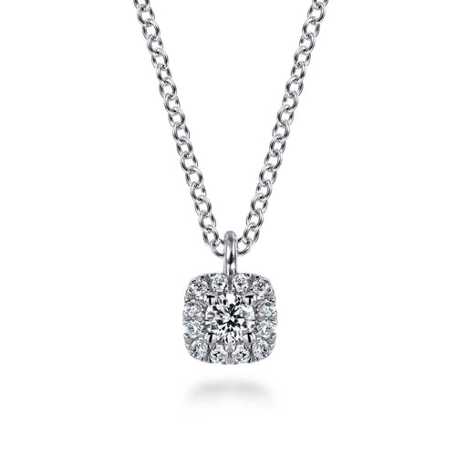 14K White Gold Cushion Halo Round Diamond Pendant Necklace - NK5593W45JJ-Gabriel & Co.-Renee Taylor Gallery