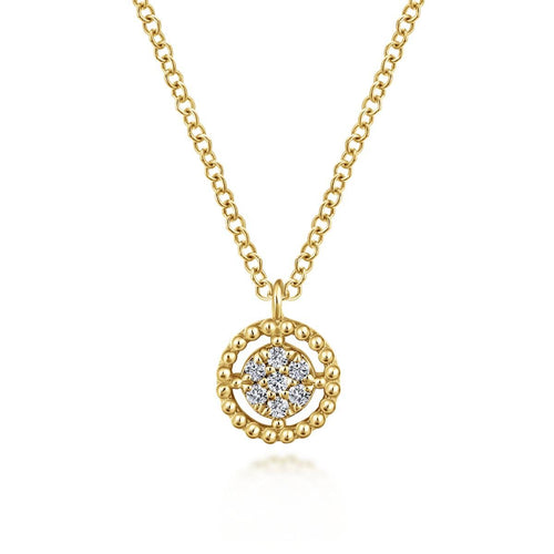 14K Yellow Gold Beaded Round Floating Diamond Pendant Necklace - NK5723Y45JJ-Gabriel & Co.-Renee Taylor Gallery