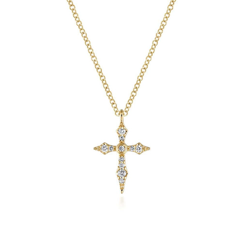 14K Yellow Gold Sculpted Diamond Cross Pendant Necklace - NK5728Y45JJ-Gabriel & Co.-Renee Taylor Gallery
