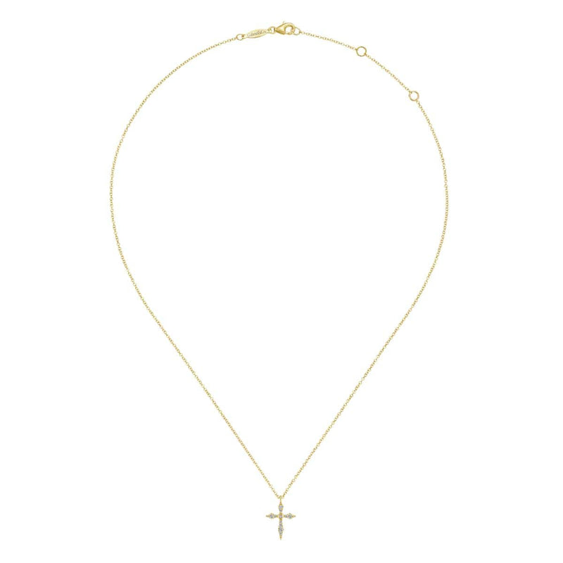 14K Yellow Gold Sculpted Diamond Cross Pendant Necklace - NK5728Y45JJ-Gabriel & Co.-Renee Taylor Gallery