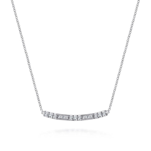 14K White Gold Round and Baguette Diamond Curved Bar Necklace - NK5791W45JJ-Gabriel & Co.-Renee Taylor Gallery