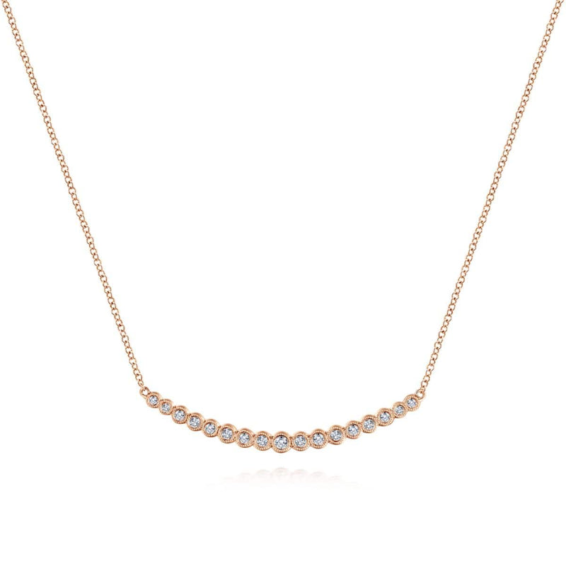 14K Rose Gold Curved Bar Necklace with Round Diamonds - NK5796K45JJ-Gabriel & Co.-Renee Taylor Gallery