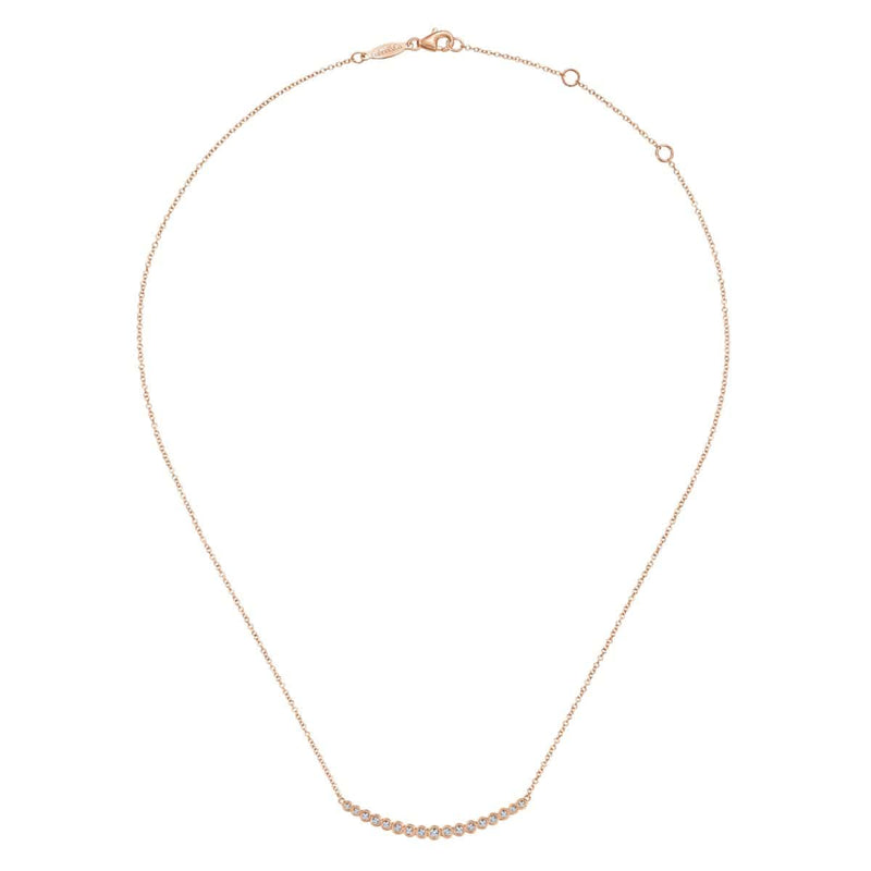 14K Rose Gold Curved Bar Necklace with Round Diamonds - NK5796K45JJ-Gabriel & Co.-Renee Taylor Gallery