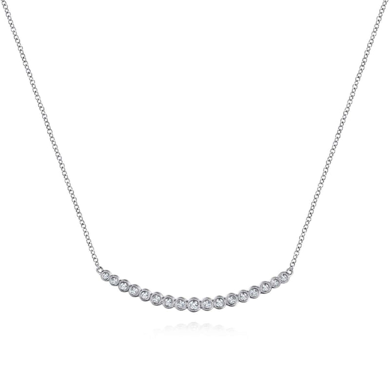 14K White Gold Curved Bar Necklace with Round Diamonds - NK5796W45JJ-Gabriel & Co.-Renee Taylor Gallery